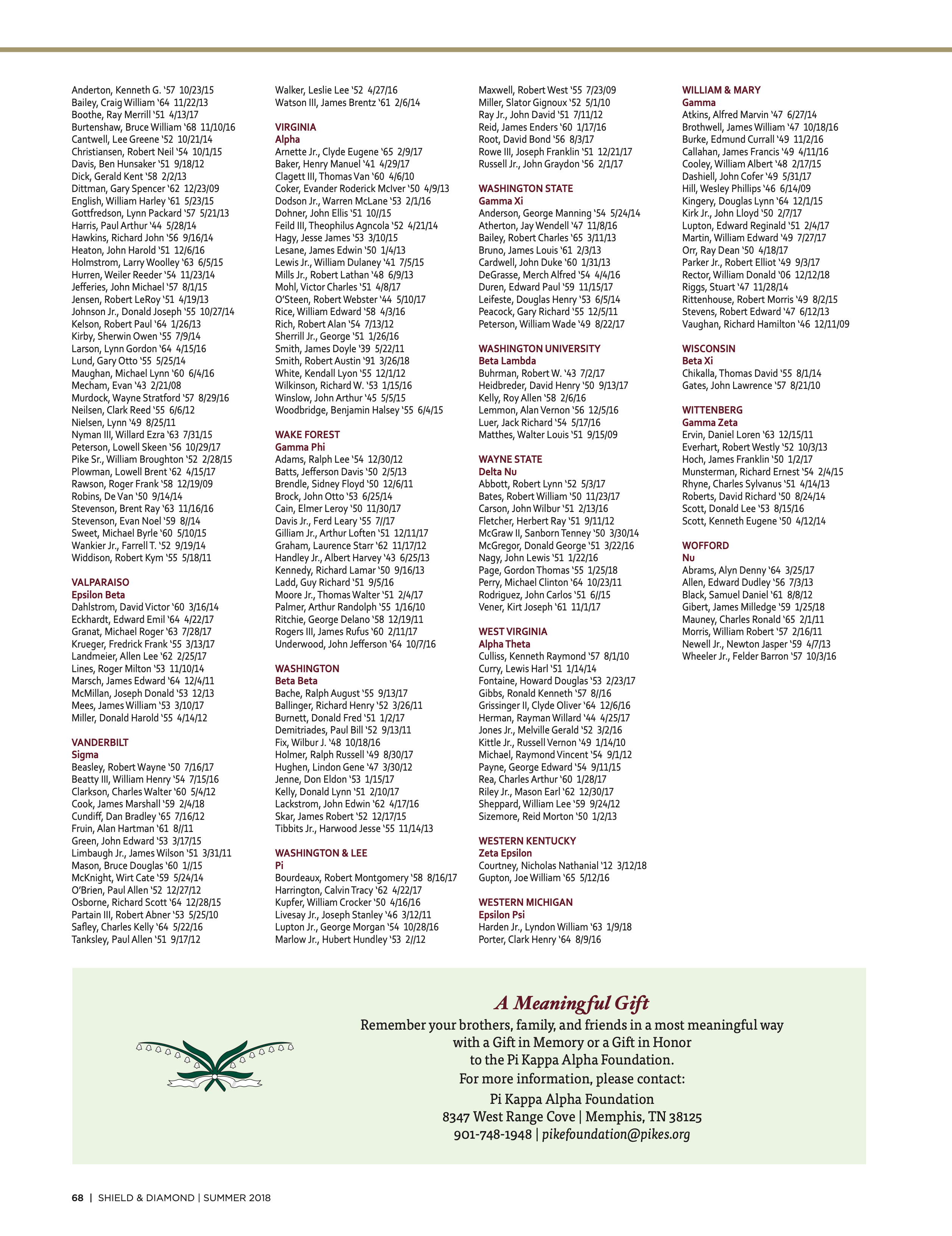 A Meaningful Gift, Summer 2018